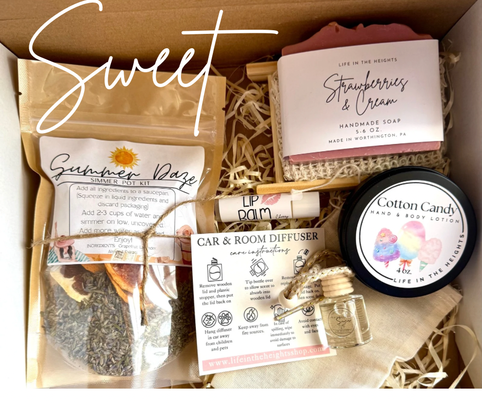 Gift Set - Simmer Pot, Soap with bag & Holder, Car Diffuser, Lip Balm, Lotion