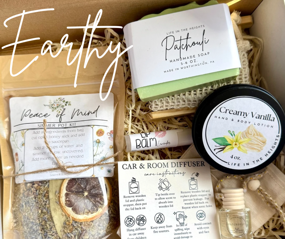 Gift Set - Simmer Pot, Soap with bag & Holder, Car Diffuser, Lip Balm, Lotion