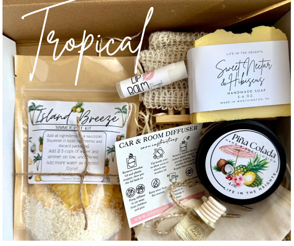 Gift Set - Simmer Pot, Soap with bag & Holder, Car Diffuser, Lip Balm, Lotion